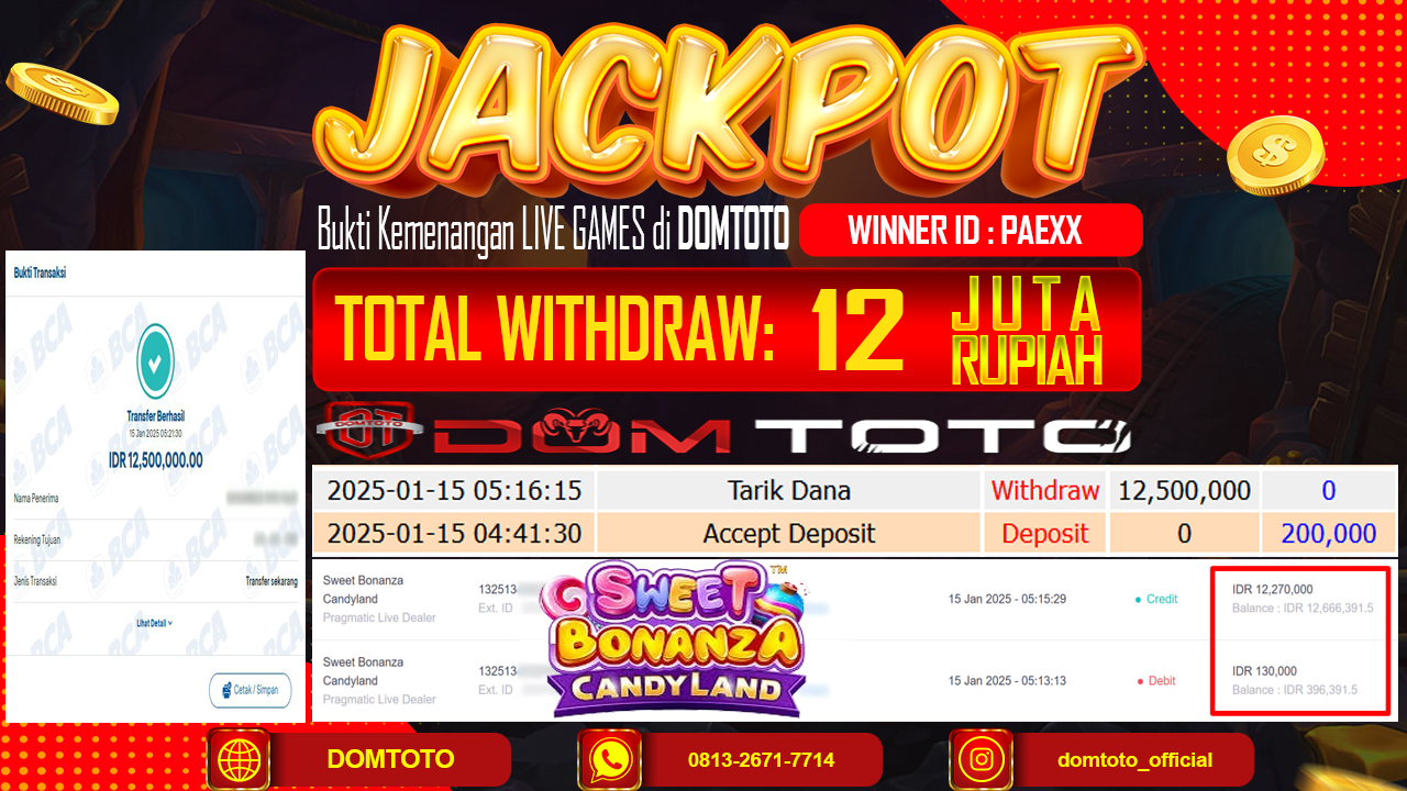 JACKPOT LIVE GAMES SWEET BONANZA CANDY LAND 15 JANUARI 2025